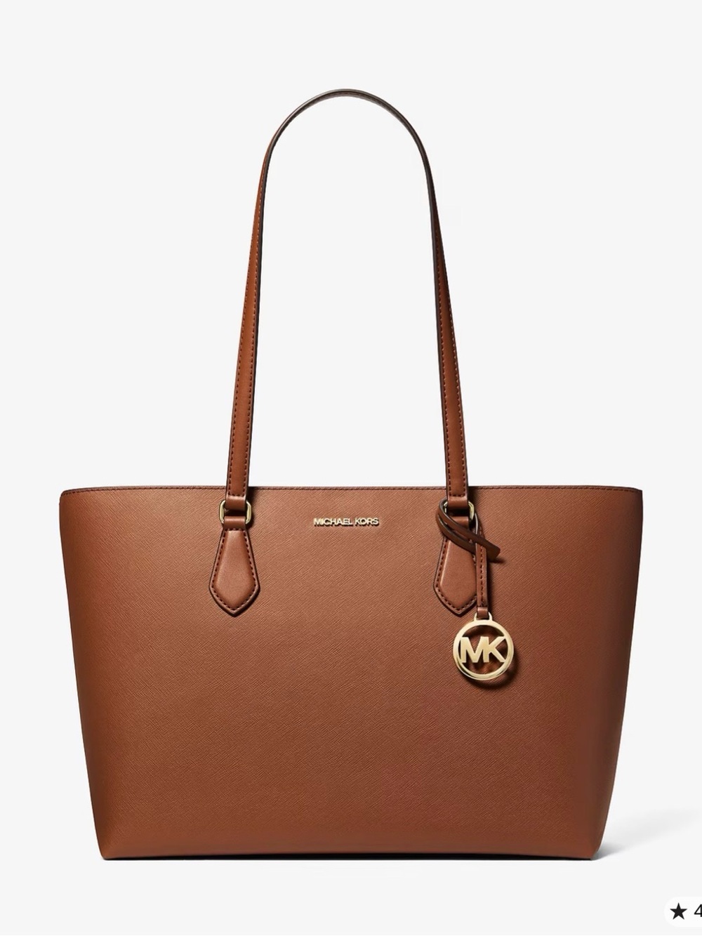 Michael Kors Tan Brown Leather Tote with Gold MK Charm